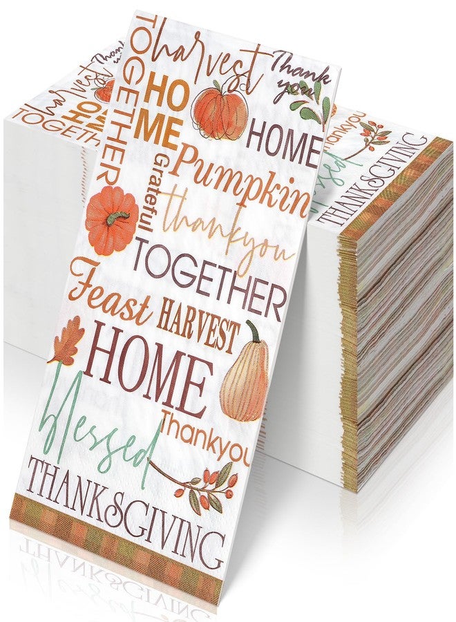 Hallswl 100pcs Fall Paper Napkins,Disposable Thanksgiving Guest Napkins Pumpkin Paper Hand Towels for Autumn Harvest Thanks Theme Party Table Home Kitchen Bathroom Decorations,7.9 * 4.3inch - Image 1